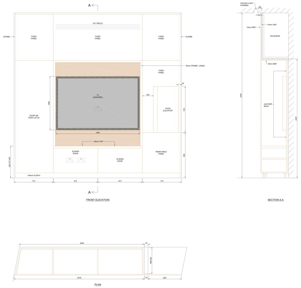Dovetail Woodcraft TV Cabinet technical drawing